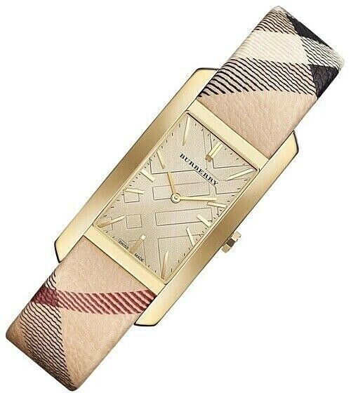Burberry Pioneer Champagne Dial Haymarket Beige Leather Strap Watch for Women - BU9407 Buy Now By Burberry
