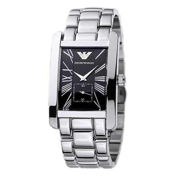 Emporio Armani Classic Black Dial Silver Stainless Steel Strap Watch For Men - AR0156 Buy Now By Emporio Armani