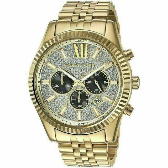 Michael Kors Lexington Crystals Gold Dial Gold Steel Strap Watch for Men - MK8494 Buy Now By Michael Kors
