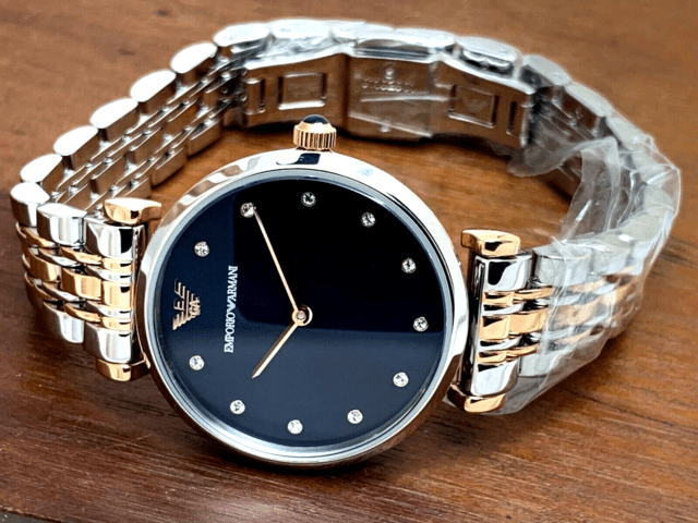 Emporio Armani Gianni T Bar Crystal Blue Dial Two Tone Steel Strap Watch For Women - AR11092 Buy Now By Emporio Armani