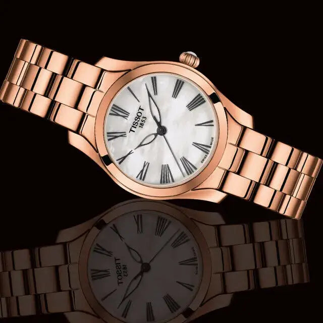 Tissot T Wave Mother of Pearl Dial Rose Gold Steel Strap Watch For Women - T112.210.33.113.00 Buy Now By Tissot