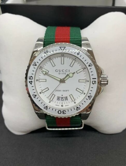 Gucci Dive White Dial Red & Green Nylon Strap Watch For Men - YA136207 Buy Now By Gucci