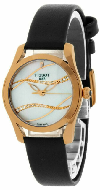 Tissot T Wave Diamond Mother of Pearl Dial Black Leather Strap Watch For Women - T112.210.36.111.00 Buy Now By Tissot