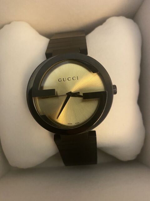Gucci Interlocking Grammy XL Gold Dial Black Steel Strap Watch for Men - YA133209 Buy Now By Gucci
