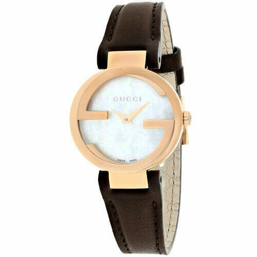 Gucci G Interlocking Mother of Pearl Dial Brown Leather Strap Watch For Women - YA133516 Buy Now By Gucci