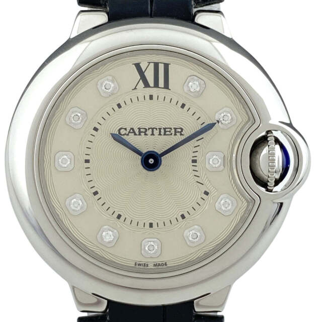Cartier Ballon Bleu de Cartier Diamonds Silver Dial Black Leather Strap Watch for Women - W4BB0008 Buy Now By Cartier