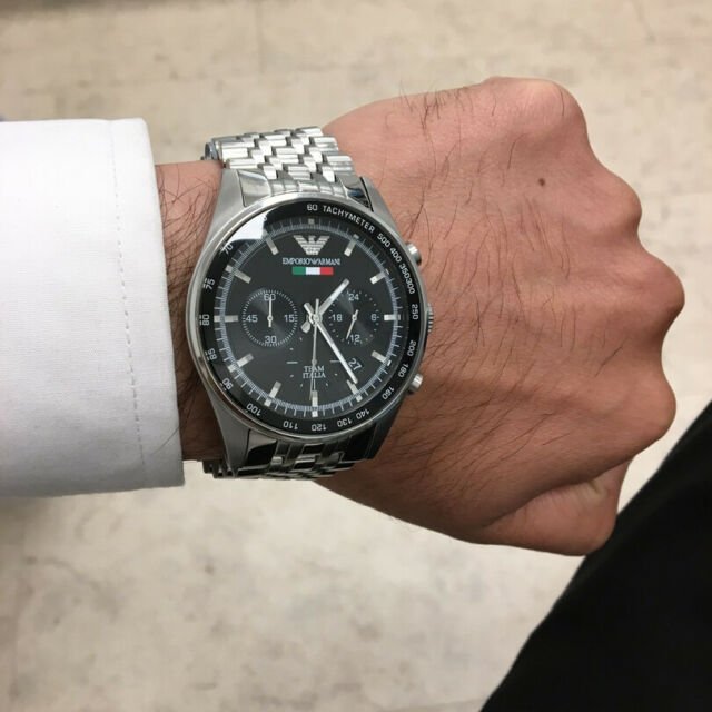 Emporio Armani Team Italia Chronograph Black Dial Silver Steel Strap Watch For Men - AR5983 Buy Now By Emporio Armani