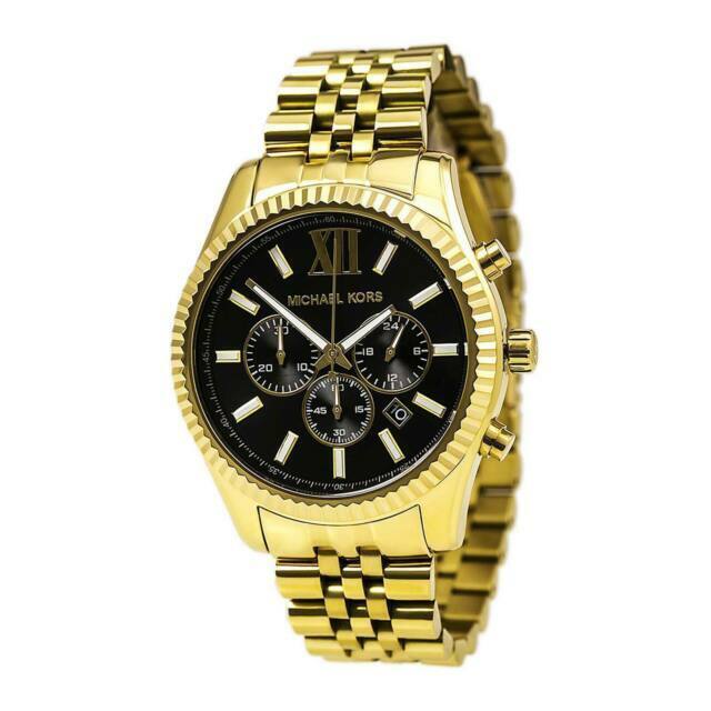 Michael Kors Lexington Chronograph Black Dial Gold Steel Strap Watch for Men - MK8286 Buy Now By Michael Kors