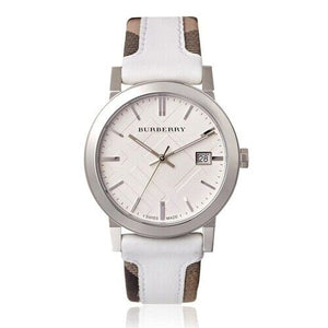 Burberry The City Silver Dial White Leather Strap Watch for Women - BU9019 Buy Now By Burberry