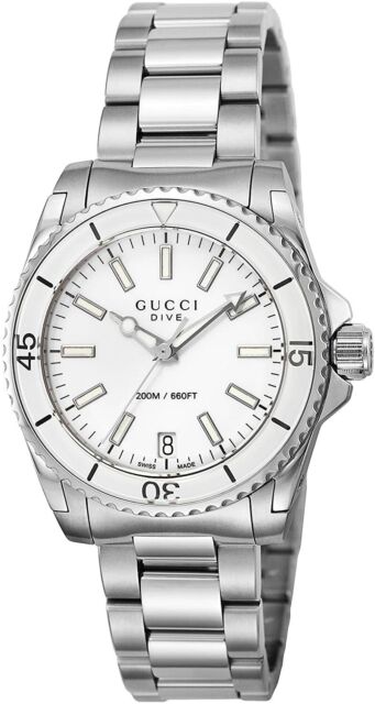 Gucci Dive Quartz White Dial Stainless Steel Unisex Watch - YA136402 Buy Now By Gucci
