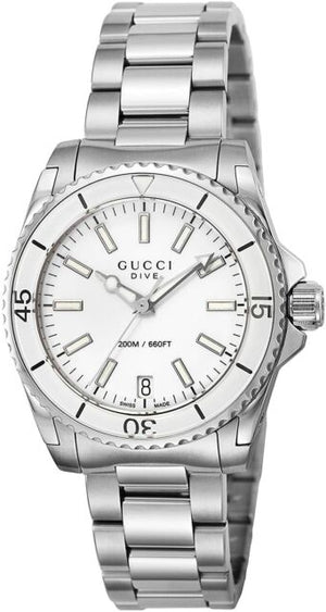 Gucci Dive Quartz White Dial Stainless Steel Unisex Watch - YA136402 Buy Now By Gucci