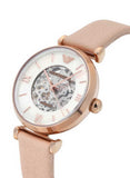 Emporio Armani Meccanico Silver Skeleton Dial Beige Leather Strap Watch For Women - AR60001 Buy Now By Emporio Armani
