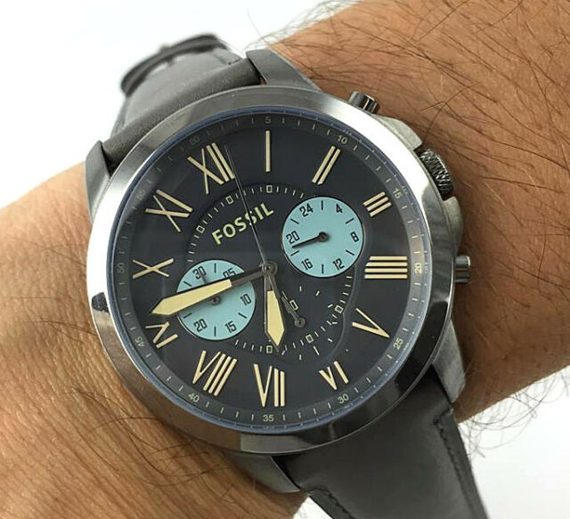 Fossil Grant Chronograph Gunmetal Grey Dial Grey Leather Strap Watch for Men - FS5183 Buy Now By Fossil
