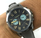 Fossil Grant Chronograph Gunmetal Grey Dial Grey Leather Strap Watch for Men - FS5183 Buy Now By Fossil