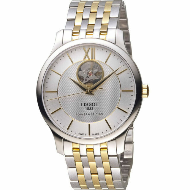 Tissot Tradition Powermatic 80 Open Heart Silver Dial Two Tone Steel Strap Watch For Men - T063.907.22.038.00 Buy Now By Tissot