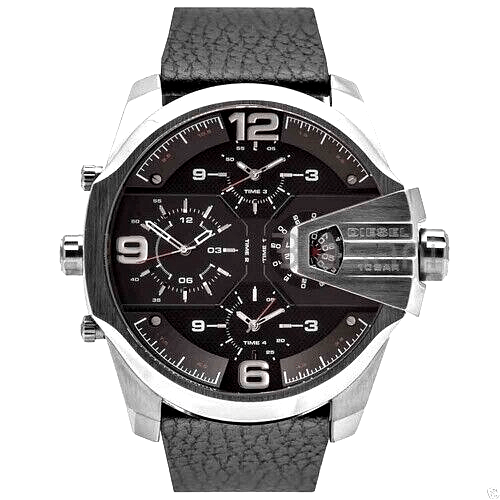Diesel Uber Chief Oversized 4 Time Black Dial Leather Strap Watch For Men - DZ7376 Buy Now By Diesel