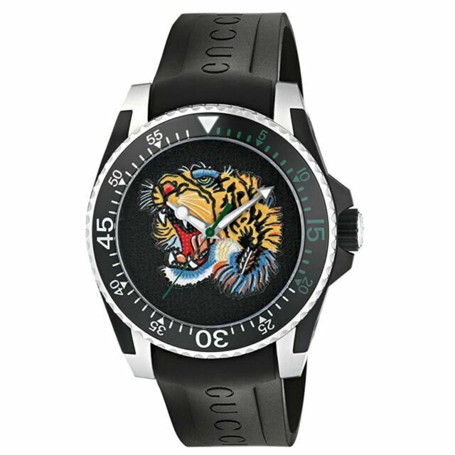 Gucci Dive Tiger Black Dial Black Rubber Strap Watch For Men - YA136318 Buy Now By Gucci