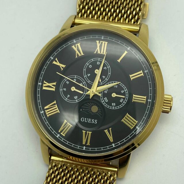 Guess Delancy Black Dial Gold Mesh Bracelet Watch for Men - W0871G2 Buy Now By Guess