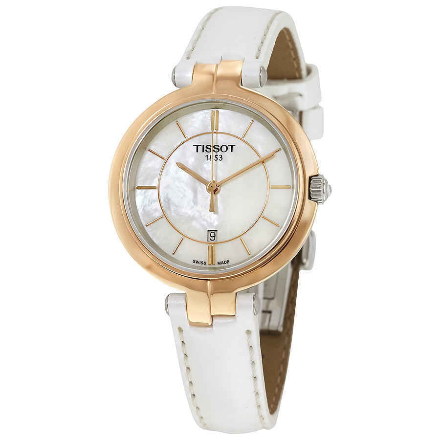 Tissot T Lady Flamingo Mother of Pearl White Dial White Leather Strap Watch For Women - T094.210.26.111.01 Buy Now By Tissot
