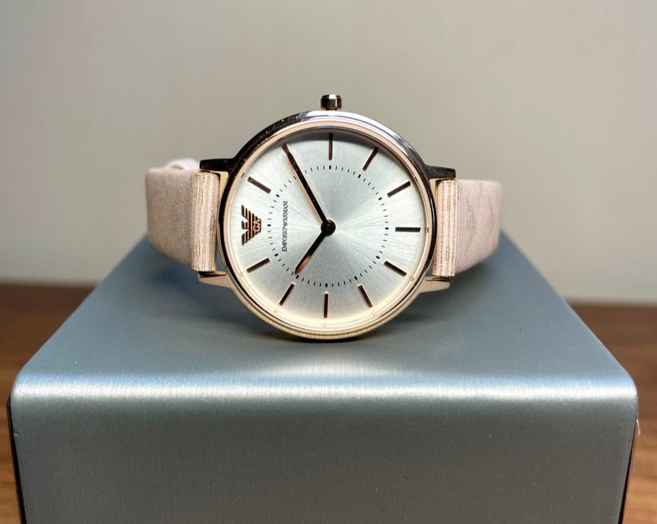 Emporio Armani Classic White Dial Beige Leather Strap Watch For Women - AR11008 Buy Now By Emporio Armani