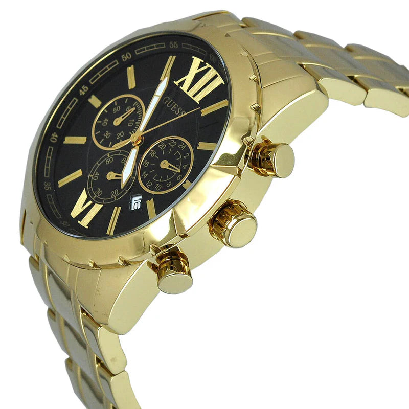 Guess Optic Multifunction Black Dial Gold Steel Strap Watch for Men - W0193G1 Buy Now By Guess