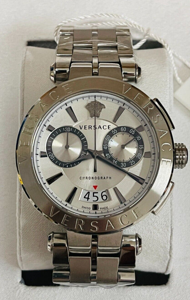 Versace Aion Chronograph White Dial Silver Steel Strap Watch for Men - VBR040017 Buy Now By Versace