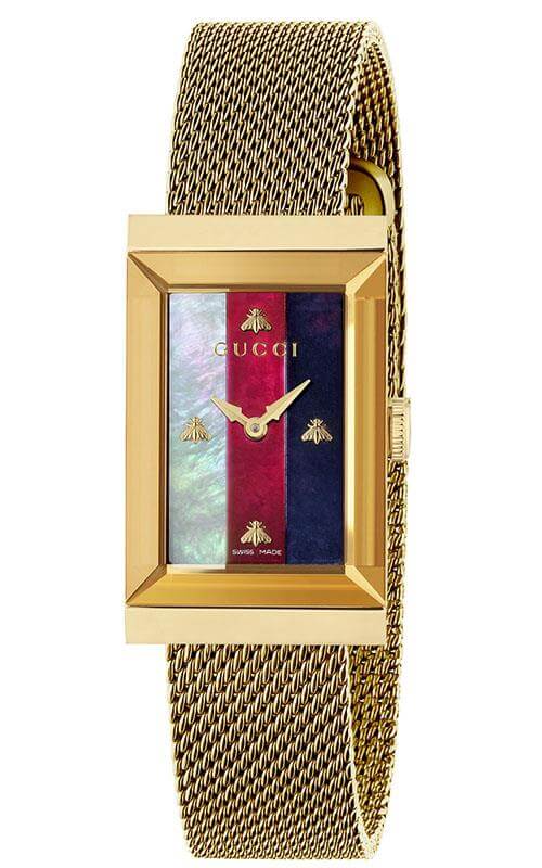 Gucci G-Frame Mother of Pearl Dial Yellow Gold Mesh Bracelet Watch For Women - YA147410 Buy Now By Gucci