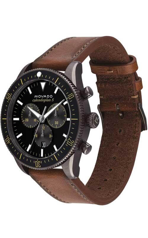 Movado Heritage Series 29mm Calendoplan Chronograph Black Dial Brown Leather Strap Watch For Men - 3650060 Buy Now By Movado
