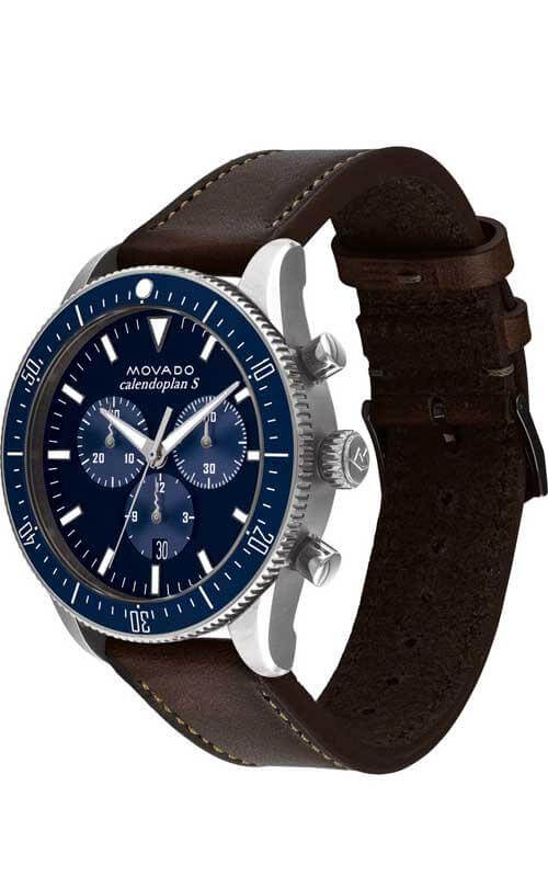 Movado Heritage 29mm Chronograph Blue Dial Brown Leather Strap Watch For Men - 3650061 Buy Now By Movado