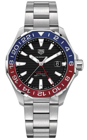 Tag Heuer Aquaracer GMT Caliber 7 Pepsi Black Dial Silver Steel Strap Watch for Men - WAY201F.BA0927 Buy Now By Tag Heuer