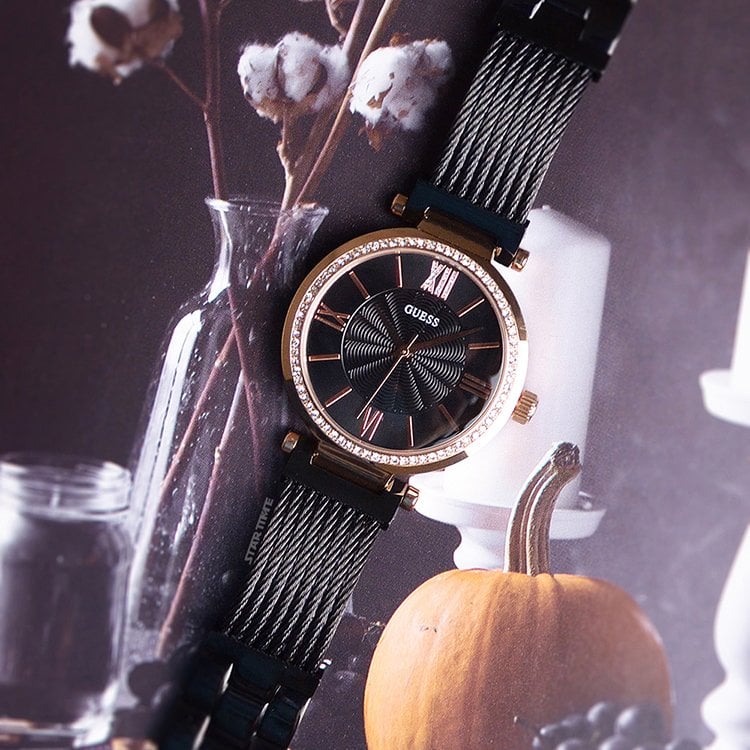 Guess Soho Diamonds Black Dial Black Mesh Bracelet Watch for Women - W0638L5 Buy Now By Guess