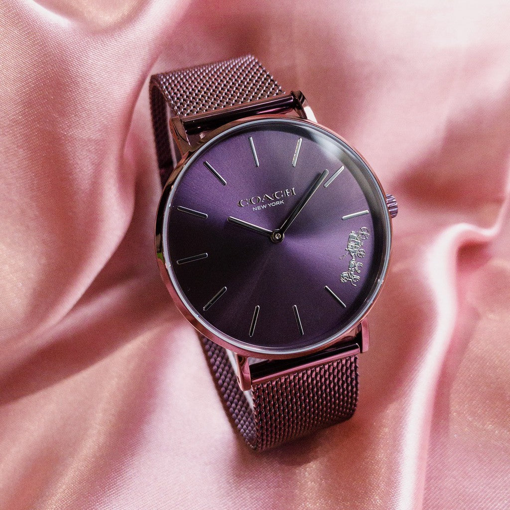 Coach Perry Purple Dial Purple Mesh Bracelet Watch for Women - 14503484 Buy Now By Coach