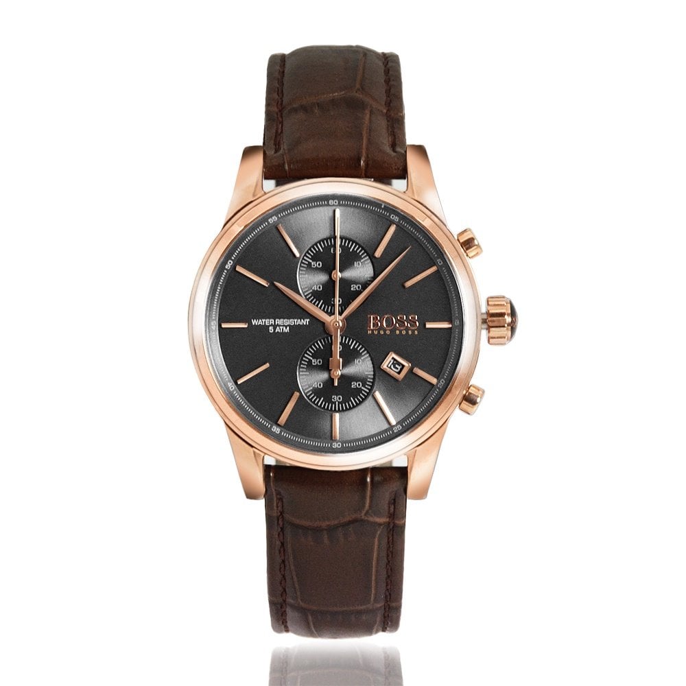 Hugo Boss Jet Grey Dial Brown Leather Strap Watch for Men - 1513281 Buy Now By Hugo Boss