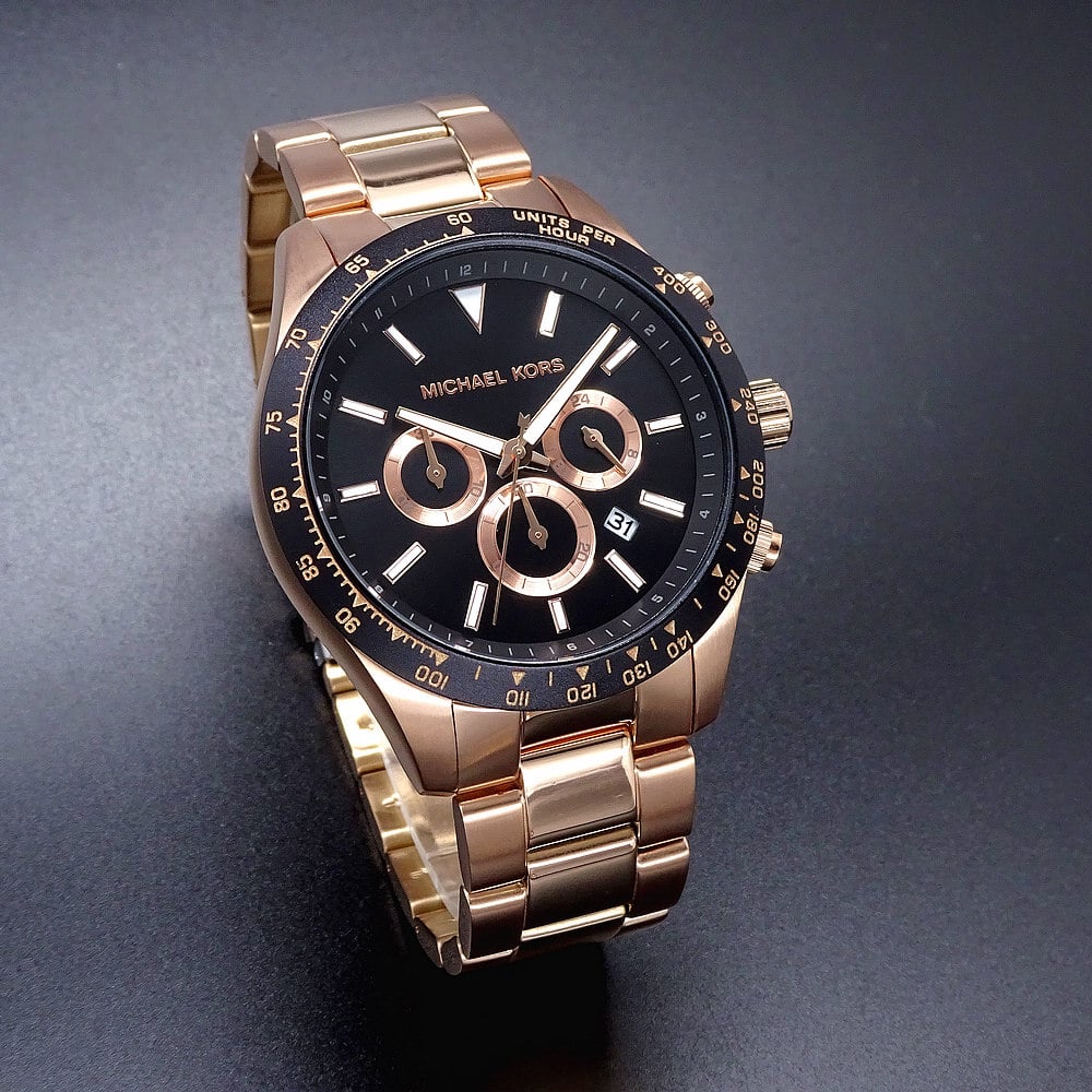 Michael Kors Layton Chronograph Black Dial Rose Gold Steel Strap Watch For Men - MK8824 Buy Now By Michael Kors