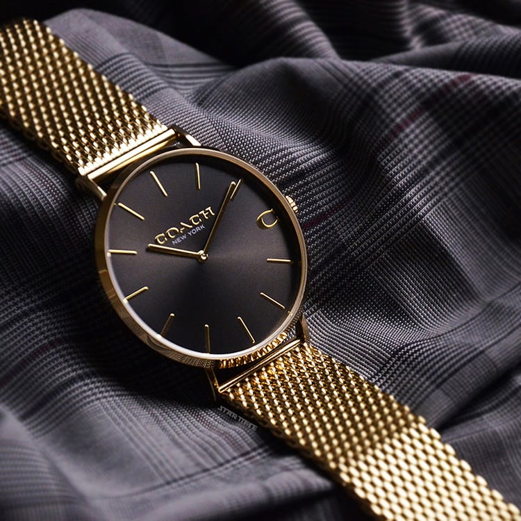 Coach Charles Black Dial Gold Mesh Bracelet Watch for Men - 14602440 Buy Now By Coach