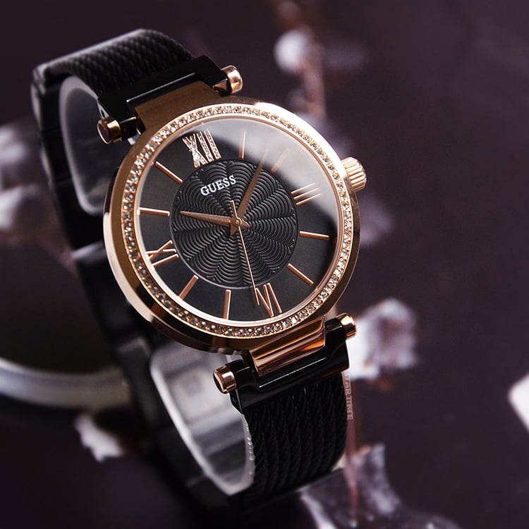 Guess Soho Diamonds Black Dial Black Mesh Bracelet Watch for Women - W0638L5 Buy Now By Guess