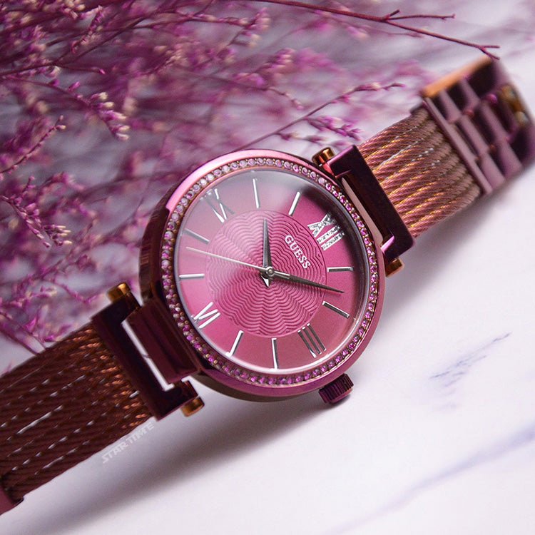 Guess Soho Pink Dial Pink Mesh Bracelet Watch For Women - W0638L6 Buy Now By Guess