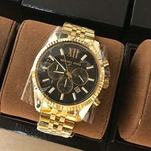 Michael Kors Lexington Chronograph Black Dial Gold Steel Strap Watch for Men - MK8286 Buy Now By Michael Kors