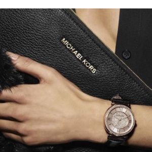 Michael Kors Catlin Rose Gold Crystal Dial Black Leather Strap Watch for Women - MK2376 Buy Now By Michael Kors