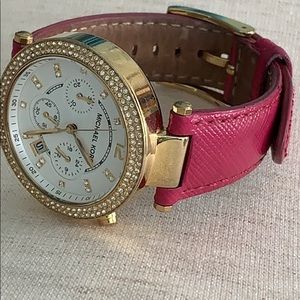 Michael Kors Parker Chronograph White Dial Pink Leather Strap Watch for Women - MK2297 Buy Now By Michael Kors