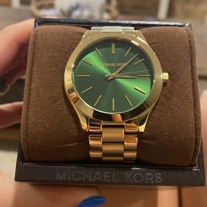 Michael Kors Slim Runway Green Dial Gold Steel Strap Watch for Women - MK3435 Buy Now By Michael Kors
