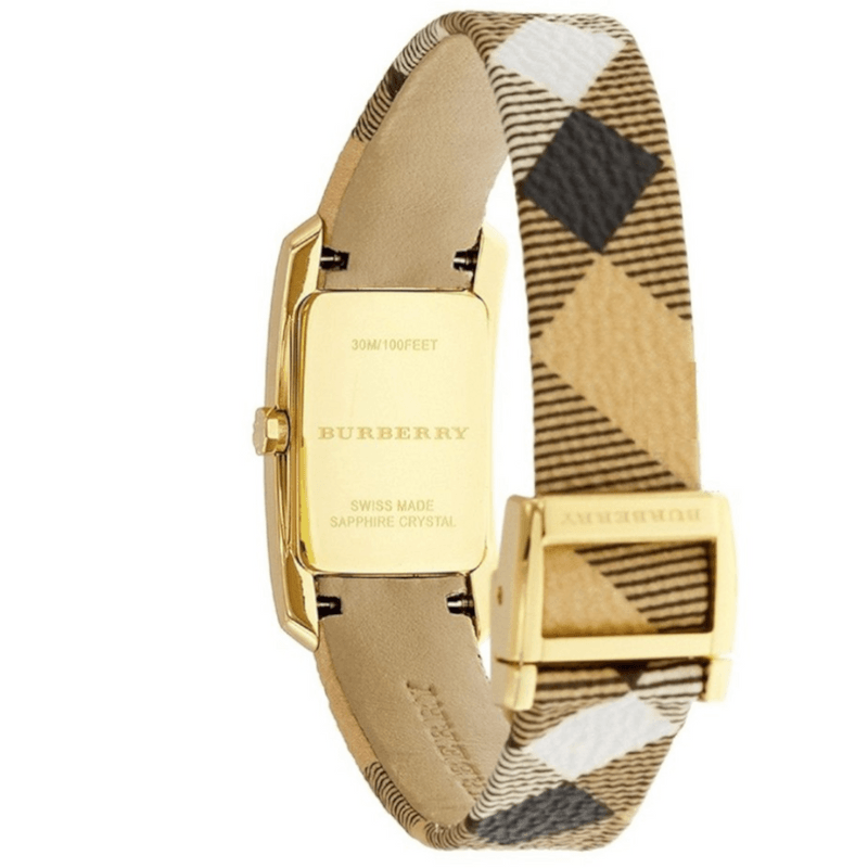 Burberry Pioneer Gold Dial Haymarket Beige Leather Strap Watch for Women - BU9509 Buy Now By Burberry