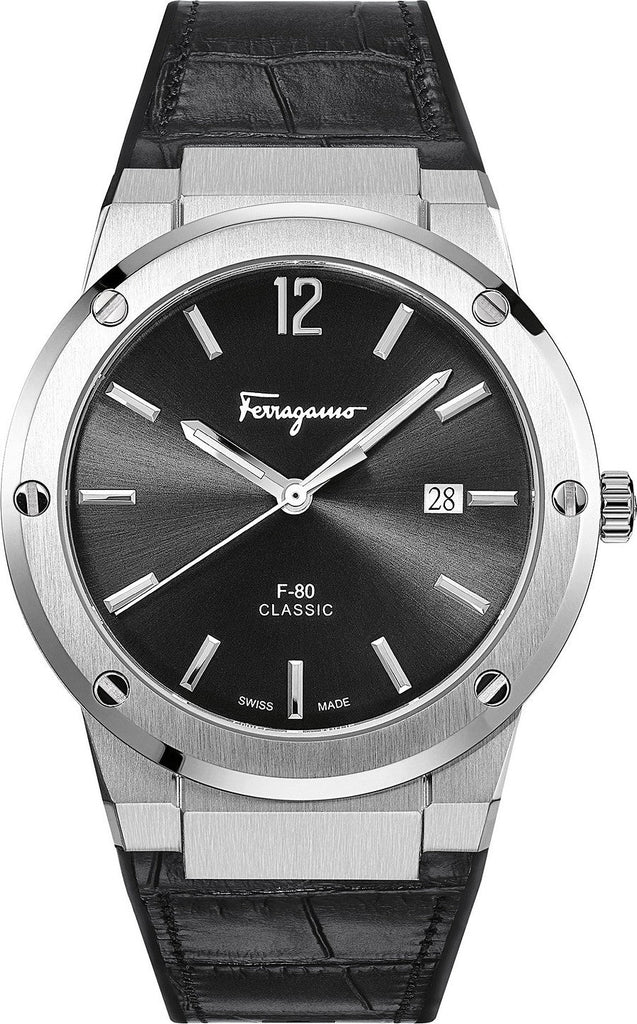 Salvatore Ferragamo F-80 Classic Black Dial Black Leather Strap Watch for Men - SFDT00219 Buy Now By Salvatore Ferragamo