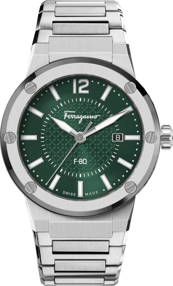 Salvatore Ferragamo F-80 Bracelet Green Dial Silver Steel Strap Watch For Men - SFHY00621 Buy Now By Salvatore Ferragamo
