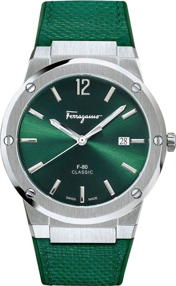 Salvatore Ferragamo F-80 Classic Green Dial Green Leather Strap Watch for Men - SFDT00519 Buy Now By Salvatore Ferragamo