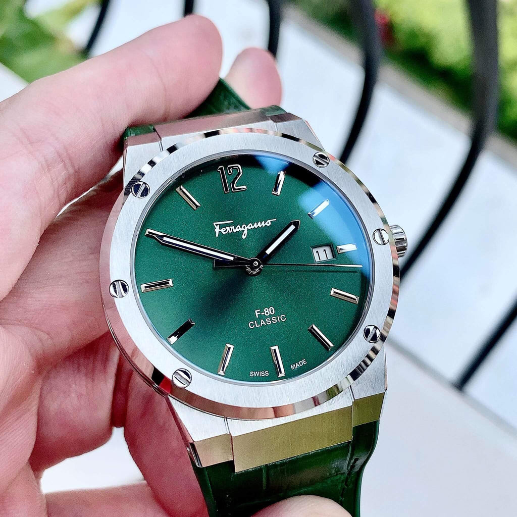 Salvatore Ferragamo F-80 Classic Green Dial Green Leather Strap Watch for Men - SFDT00119 Buy Now By Salvatore Ferragamo