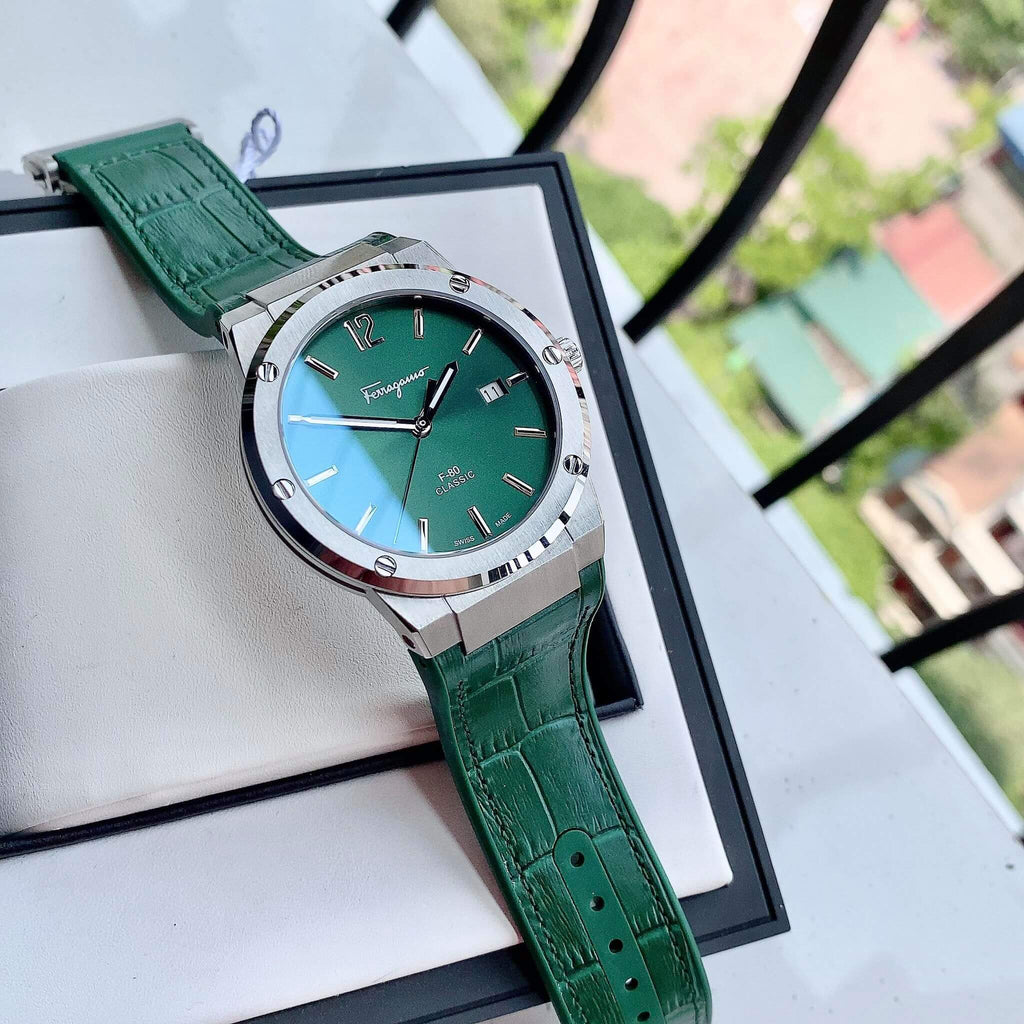 Salvatore Ferragamo F-80 Classic Green Dial Green Leather Strap Watch for Men - SFDT00119 Buy Now By Salvatore Ferragamo