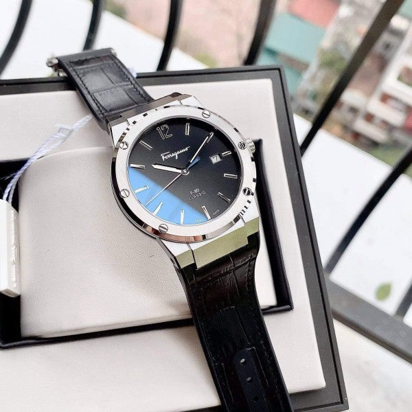 Salvatore Ferragamo F-80 Classic Black Dial Black Leather Strap Watch for Men - SFDT00219 Buy Now By Salvatore Ferragamo