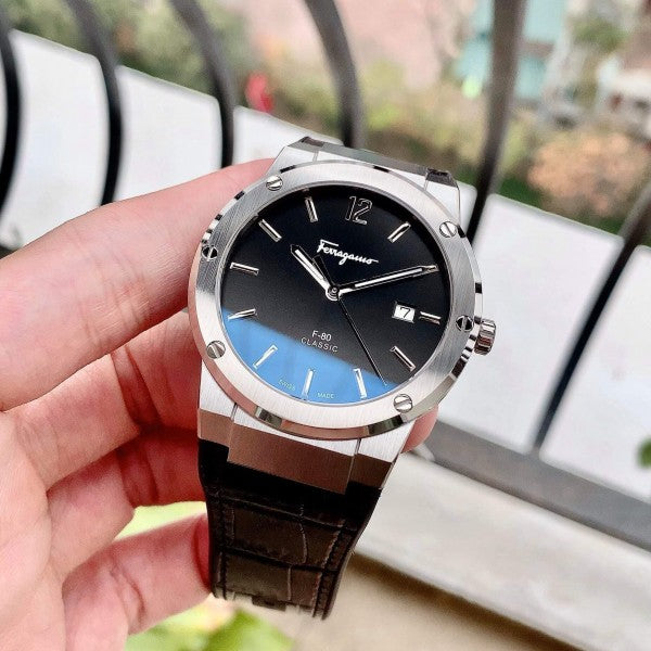 Salvatore Ferragamo F-80 Classic Black Dial Black Leather Strap Watch for Men - SFDT00219 Buy Now By Salvatore Ferragamo