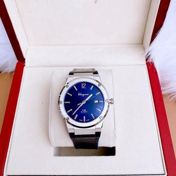 Salvatore Ferragamo F-80 Classic Blue Dial Blue Leather Strap Watch for Men - SFDT00319 Buy Now By Salvatore Ferragamo